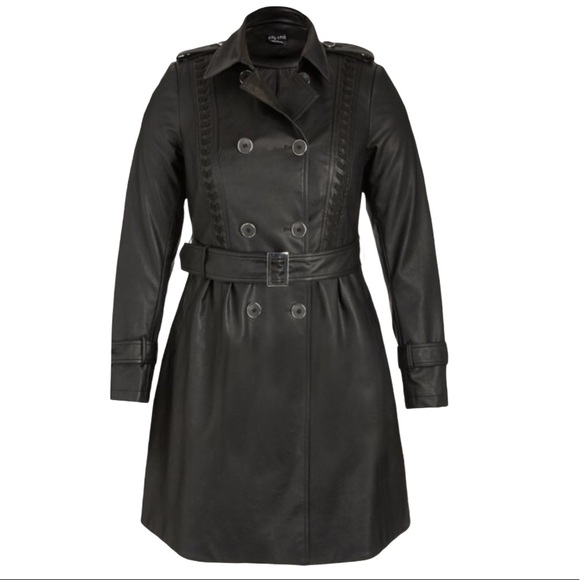 City Chic Trench Coat Sz XS 14 Black Vinyl Weave - Picture 13 of 13